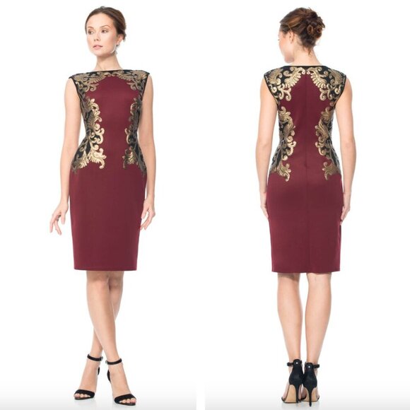 NEW Tadashi Shoji Milana Sequin Embroidered Neoprene Sheath Dress Cocktail Party - Picture 1 of 10